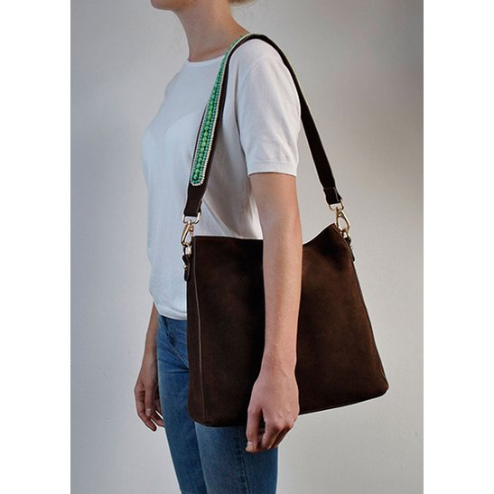 BOHO IBIZA BAG - Mint Ivory Schultergurt (70cm) + Wildledertasche (Kakao)