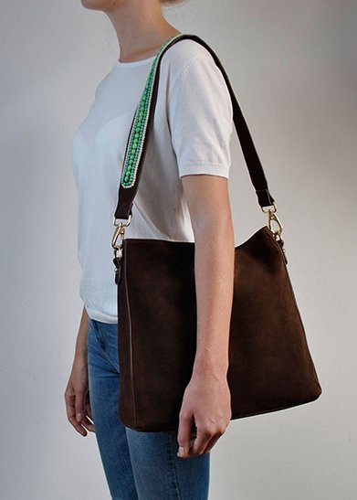 BOHO IBIZA BAG - Tracolla Menta Avorio (70cm) + Borsa Scamosciata (Cacao)