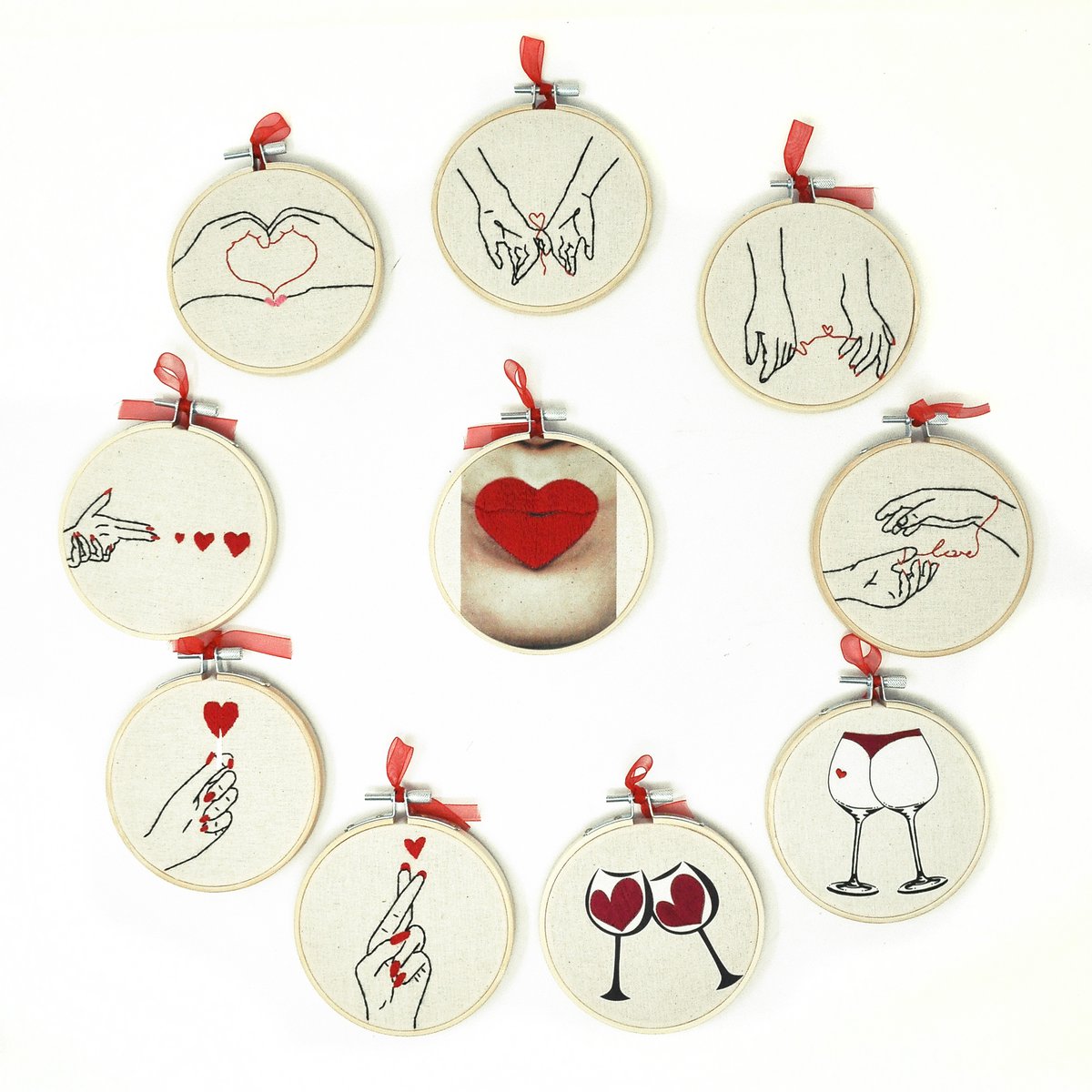 Love Mini Broderie Bundle – Ensemble d’art mural fait à la main (10 pièces)