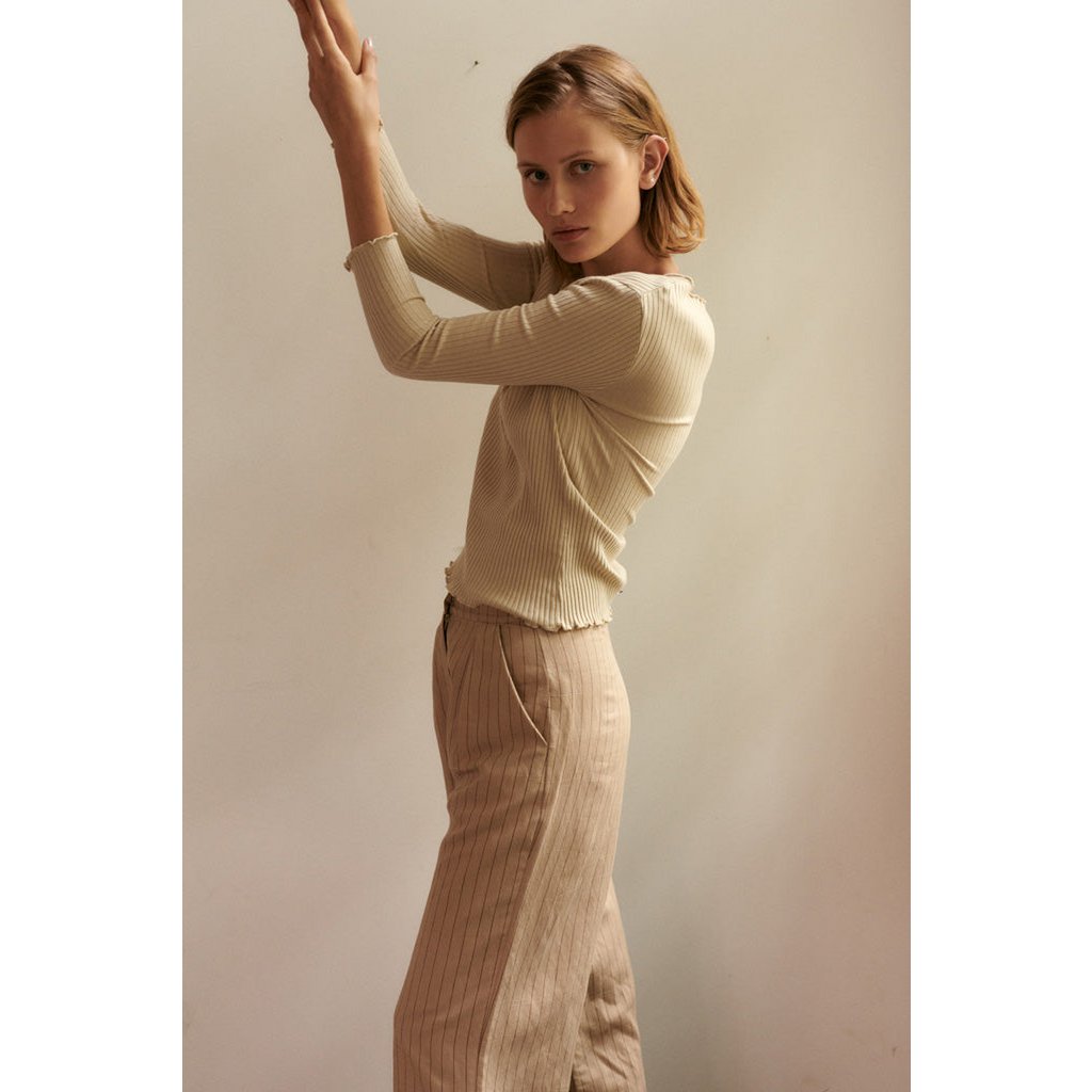 Mila pants in beige / red stripes for women
