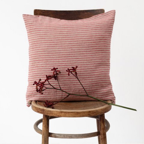 Red Natural Stripes Linen Cushion Cover