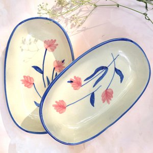 Ceramic Camellia Oval Serving Bowl – Microwave Safe Ceramic – 8-inch – Set of 2