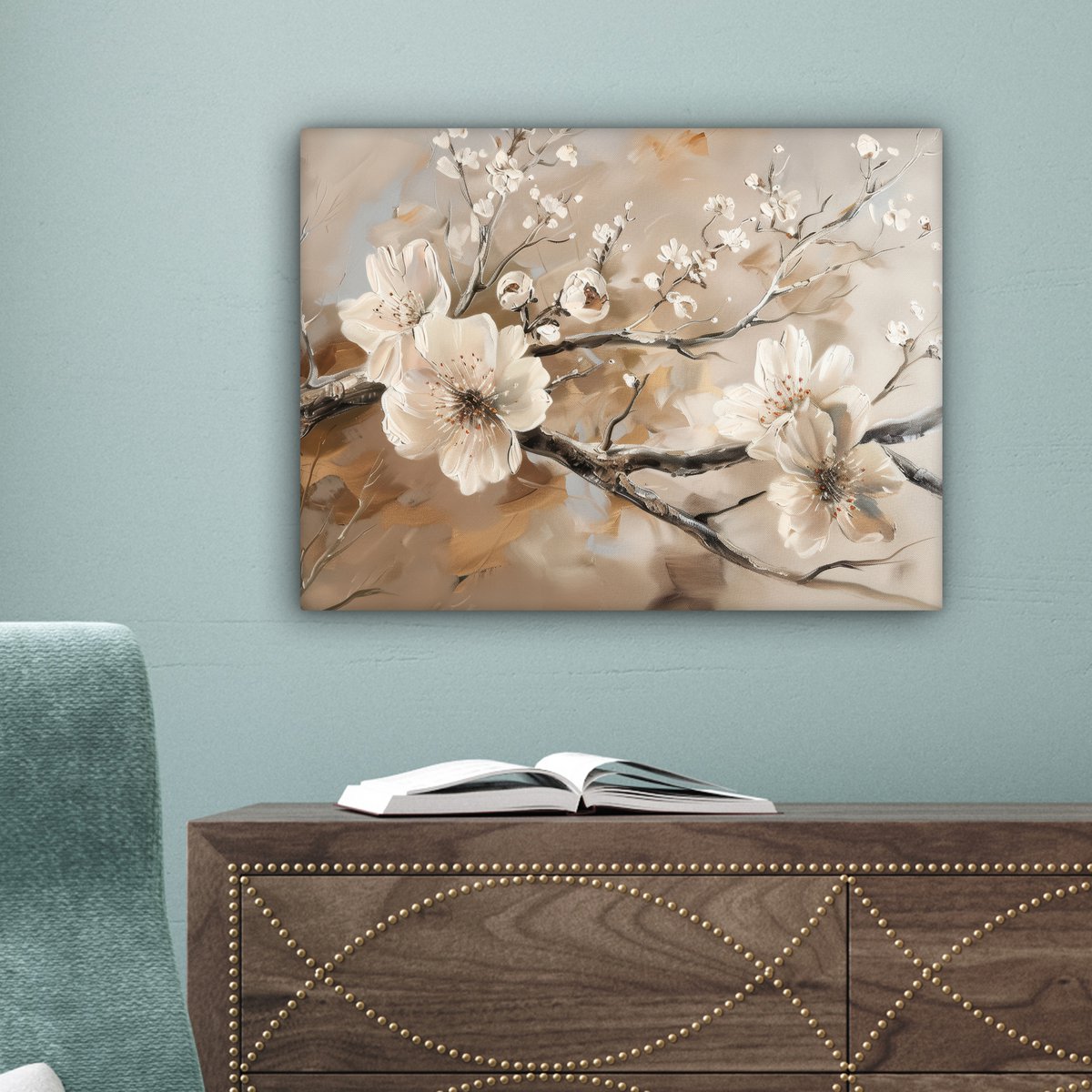 Canvas schilderij  - Wanddecoratie Bloemen - Natuur - Wit - Bloesem - Abstract - Muurdecoratie woonkamer - Slaapkamer decoratie - Kamer accessoires - Schilderijen op canvas