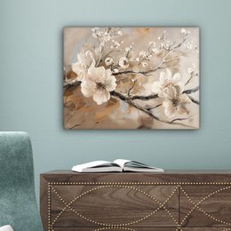 Canvas schilderij  - Wanddecoratie Bloemen - Natuur - Wit - Bloesem - Abstract - Muurdecoratie woonkamer - Slaapkamer decoratie - Kamer accessoires - Schilderijen op canvas
