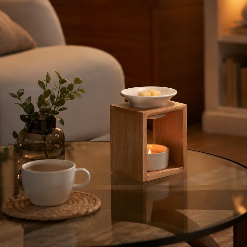 Parfümbrenner Naturea-Serie – Arina – Duftwachs-Schmelzbrenner – Diffusor für ätherische Öle und Raumdüfte – Aromatherapie-Kerzenhalter aus Bambus und Keramik