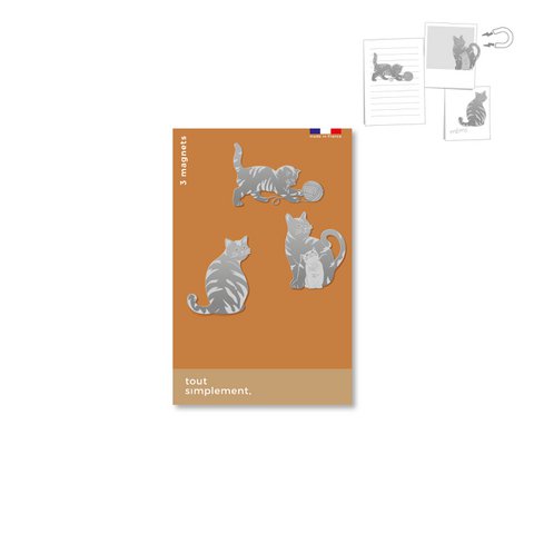 Kaart van 3 metalen magneten katten