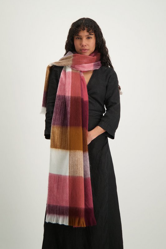 Scarf Blocked Wine Red, Grape and Naturals