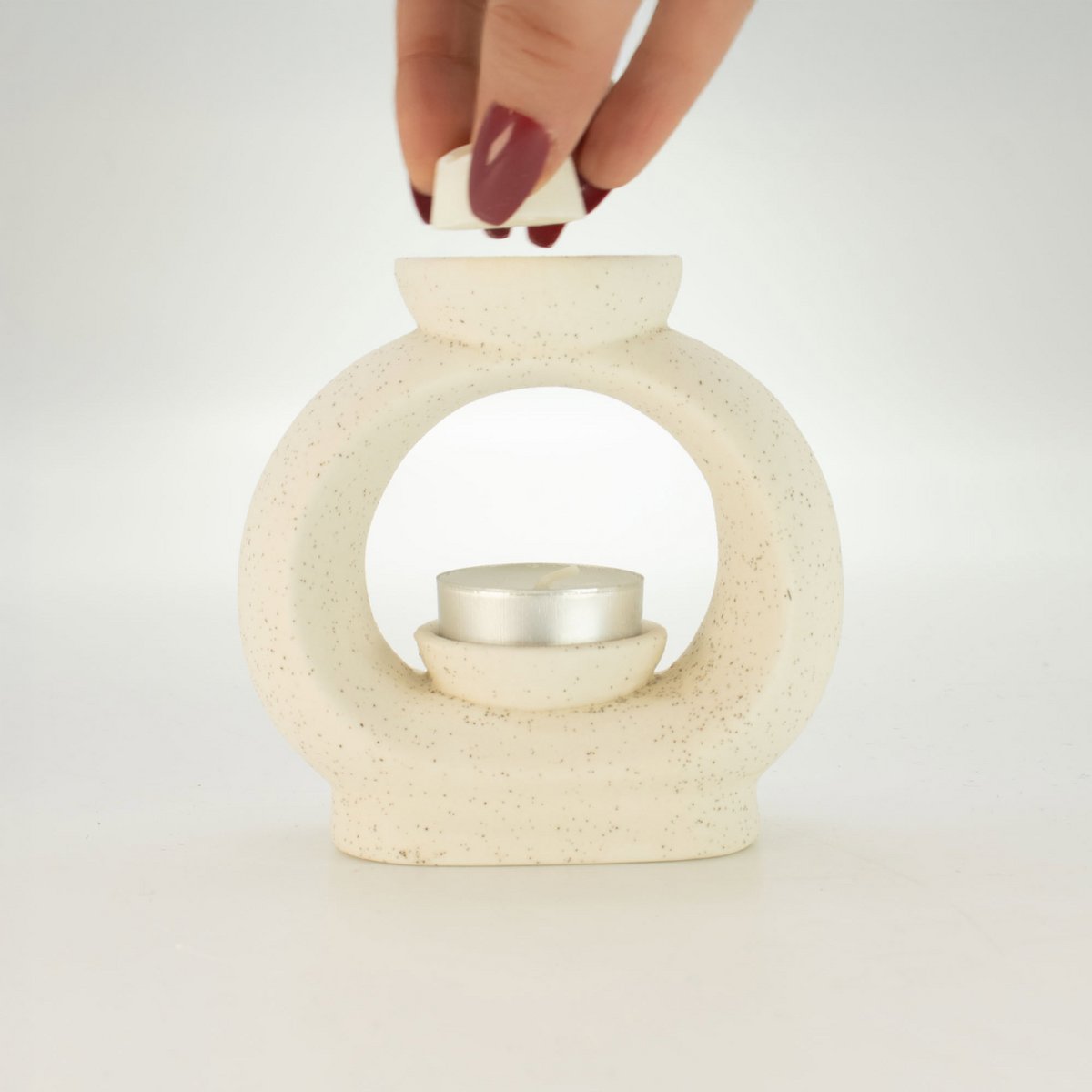 3x bruciatori a olio Zen in ceramica - Ciottolo ovale grande - Bianco maculato