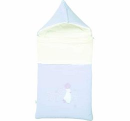 A soft, cozy sleeping bag in a light blue color with a white canopy. Designed for comfortable and peaceful sleep.