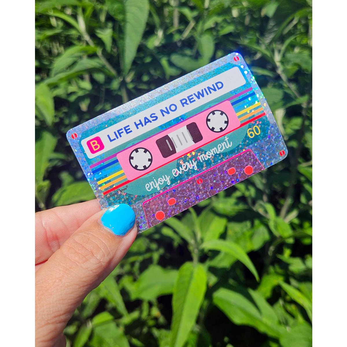 Glitzeraufkleber Das Leben hat keine Rückspulkassette