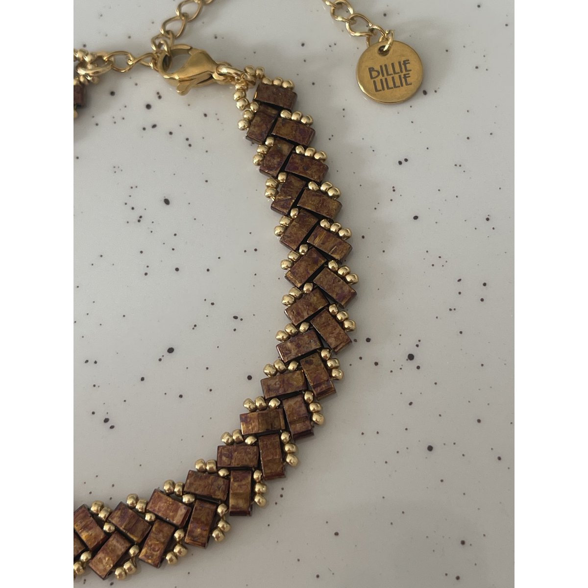 Zigzag bracelet brown gold