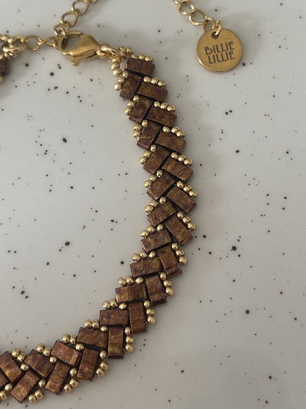 Zigzag bracelet brown gold