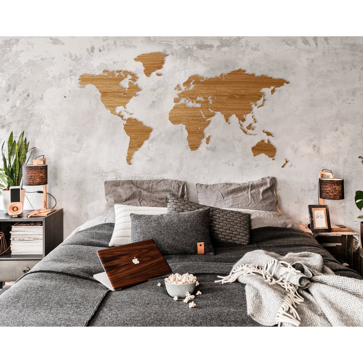 Wooden World Map - 10 Wood Types - Magnetic Hanging System