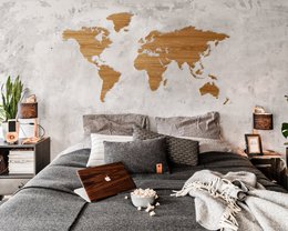 Wooden World Map - 10 Wood Types - Magnetic Hanging System
