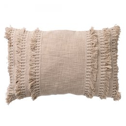 Cushion cover in a neutral pumice stone color, with a textured fringe design. Measures 40x60 cm.