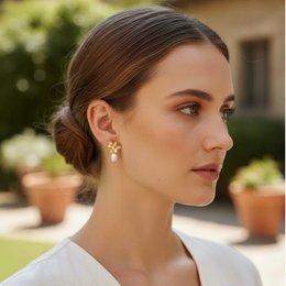 AMARILIS – 18k Gold Plated Flower Earrings with River Pearl | Handmade in Italy