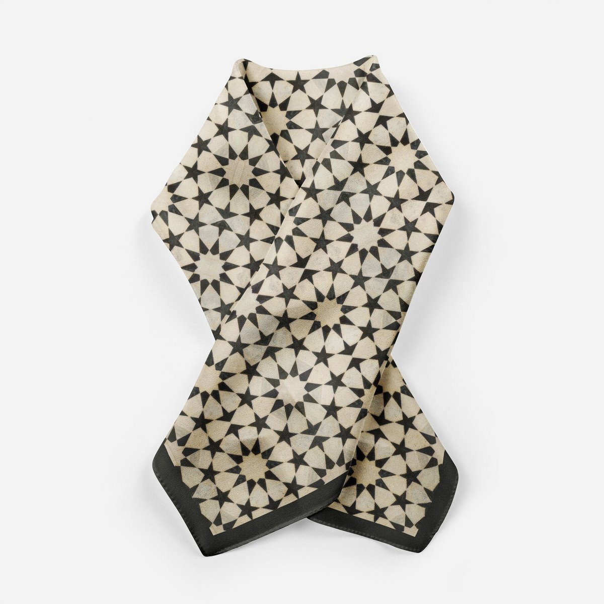 Black and Cream Silk Square Scarf Nujum