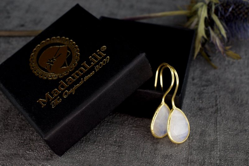 Moonstone Gemstone Earrings - 925 Sterling Gold Plated - OHR925-104