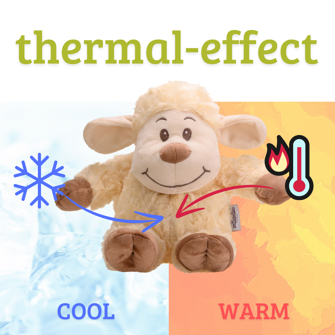 Heat cushion, the natural hot water bottle as a warm cuddly toy sheep large with organic millet filling and health herbs