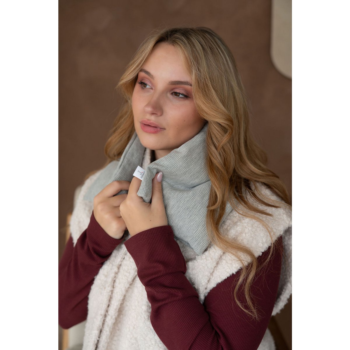 Écharpe thermique gris clair | 70 cm | graines de lin biologiques