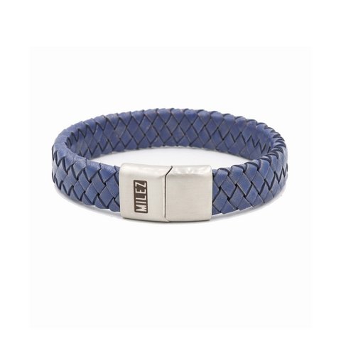 Leren heren armband Blauw
