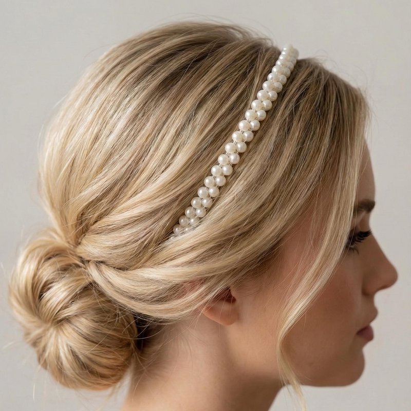 Fine pearl headband for simple bridal hairstyles