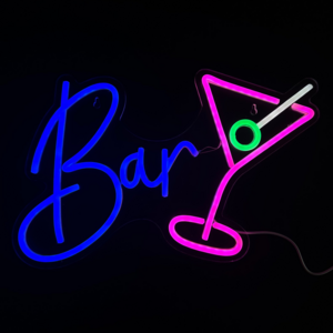 Neonlampe - Bar Cocktailglas - inkl. Ophanghaakjes - Leuchtreklame - 27 x 40 cm