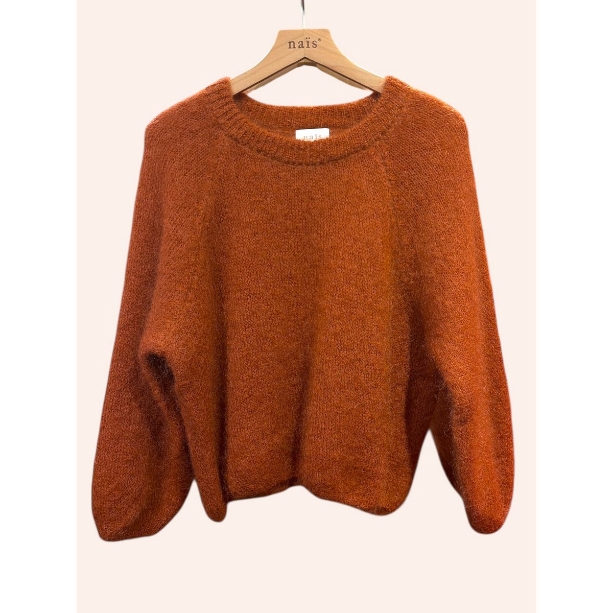 Pull col rond manches raglan en 76% mohair et laine