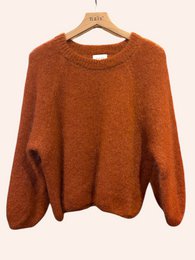 Pull col rond manches raglan en 76% mohair et laine