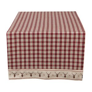 Table runner 50x140 cm red beige cotton window deer tablecloth
