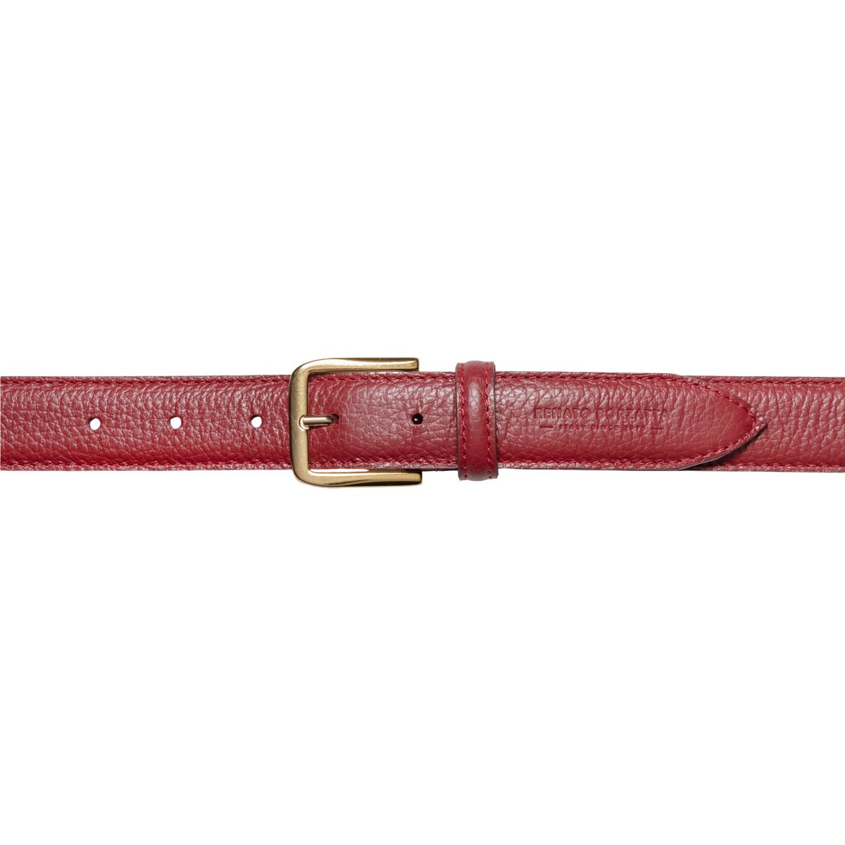 RB4023Q | Women's Belt Made in Italy in Genuine Dollar Grained Leather. Buckle in shiny gold finish. Ruby color. Dimensions: 115 x 3.0 x 0.5 cm (waistline 100 cm)