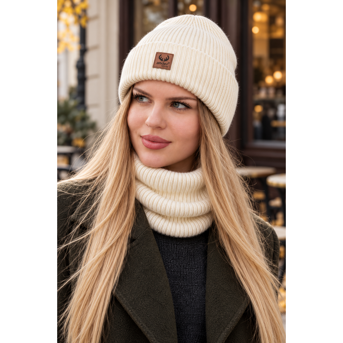 Completo cappello e sciarpa BRIGID - 100% lana merino - ecru