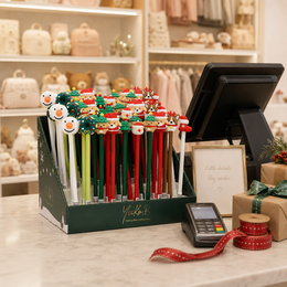 Display of 60 Christmas pens