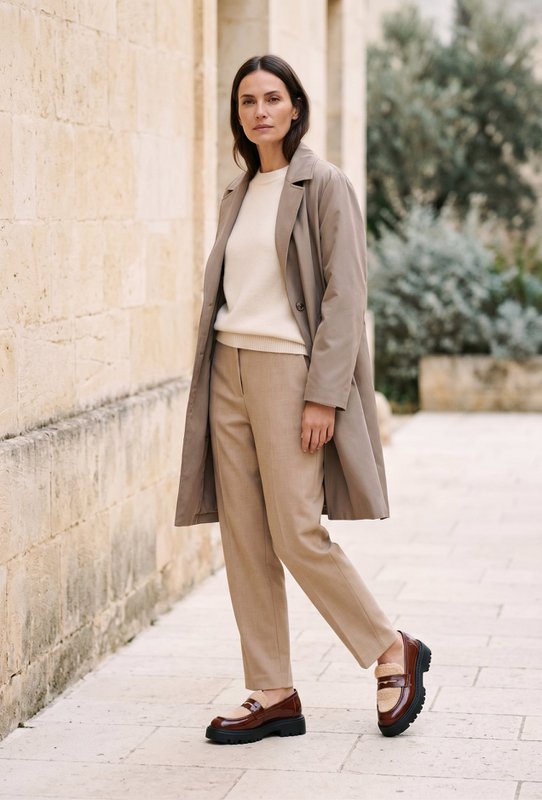 LISSY CASTAGNA BRUIN – Leren loafers met imitatiebontdetail
