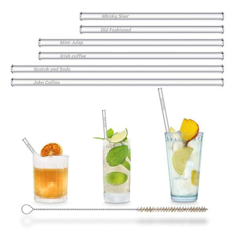 Whisky Cocktail Namen Glasstrohhalme graviert Gemischtes Set 3 Längen 6 Stück