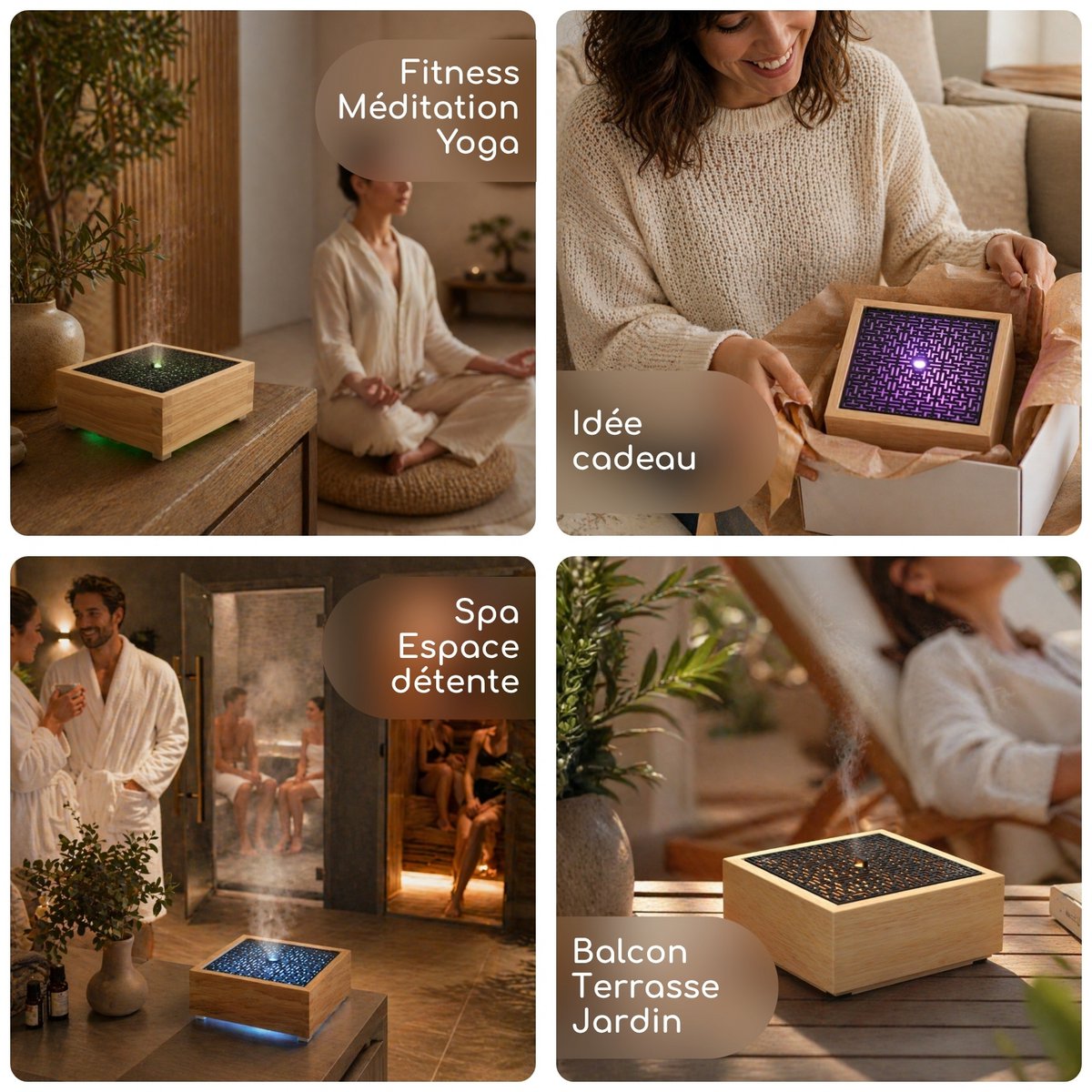 Ultrasonic Diffuser – Kaori – Scents and Essential Oils – Real Wood Base – Cleans the Air – Gift Idea