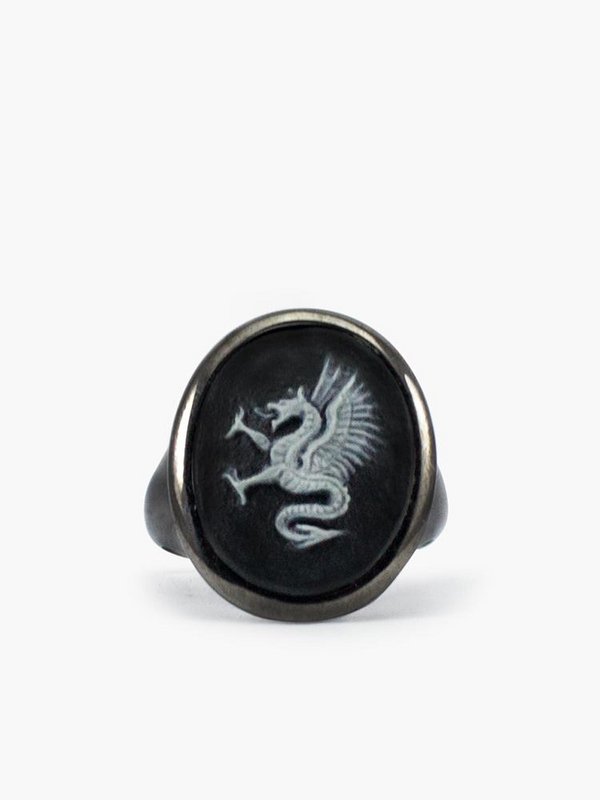 Anello con sigillo con cammeo drago
