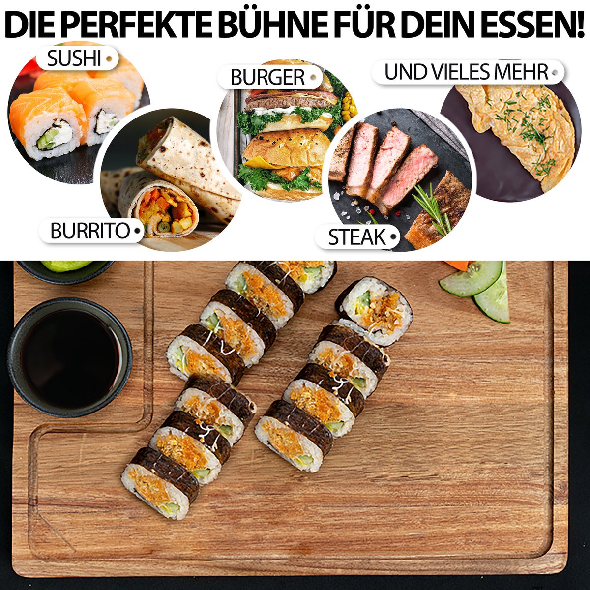 Serving Board XXL „Santiago” 2 Zestaw wykonany z certyfikowanego FSC® Acacia Wood z miskami sosowymi