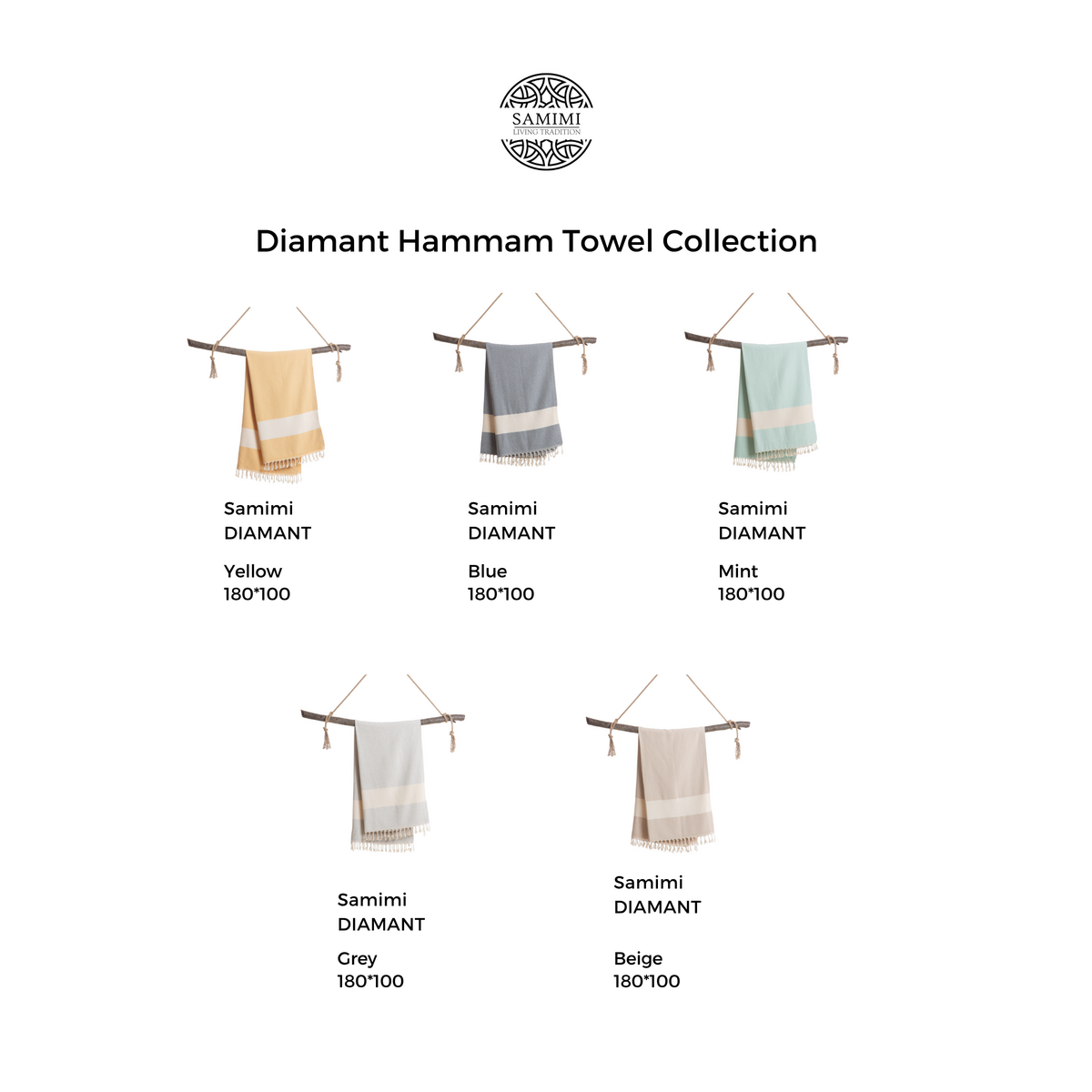 DIAMANT Telo da spiaggia e sauna per Hammam in cotone – Senza sabbia – Menta - 180x100 cm