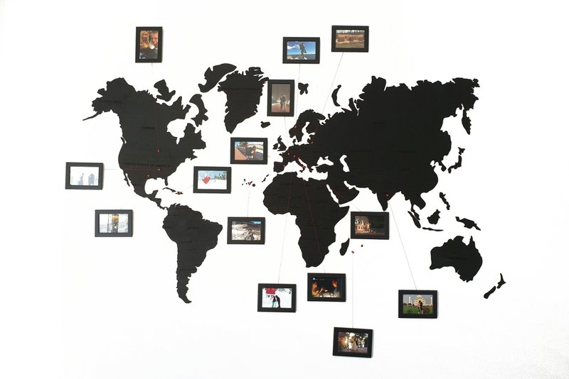 Wooden world map, Wooden black wall world wall map