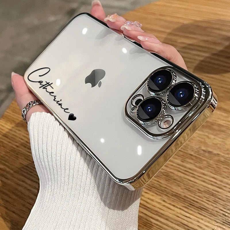 15 16 Pro Max personnalisé nom personnalisé pour iPhone 16 15 14 13 12 11 Pro Max placage Transparent couverture transparente 16 Pro Max