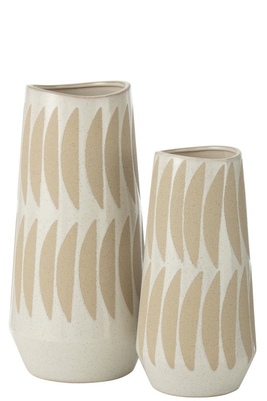 J -Line Vase Kai - Keramik - Beige/hvid - Stor - 40 cm høj