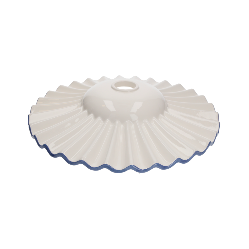 Lampenschirm aus Keramik, D 39 H 8 cm, blauer Rand