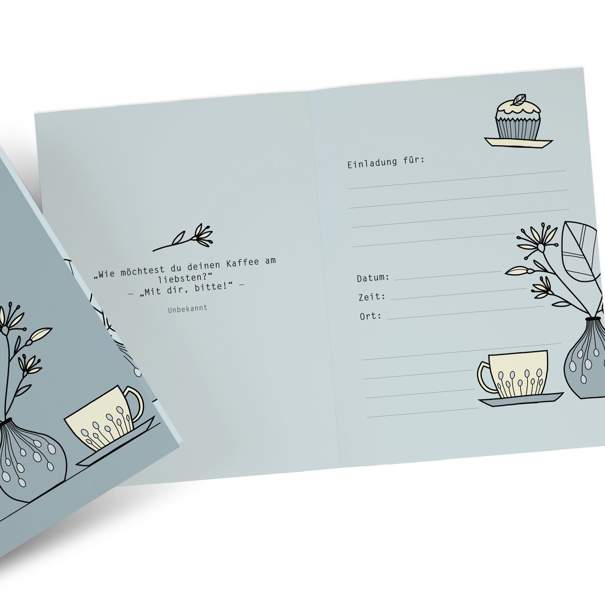 Folding card time instead of stuff, coffee gossip, tart light blue