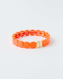 Tangerine orange beaded bracelet, elastic stretch band, square cube beads, vibrant citrus color accessory.