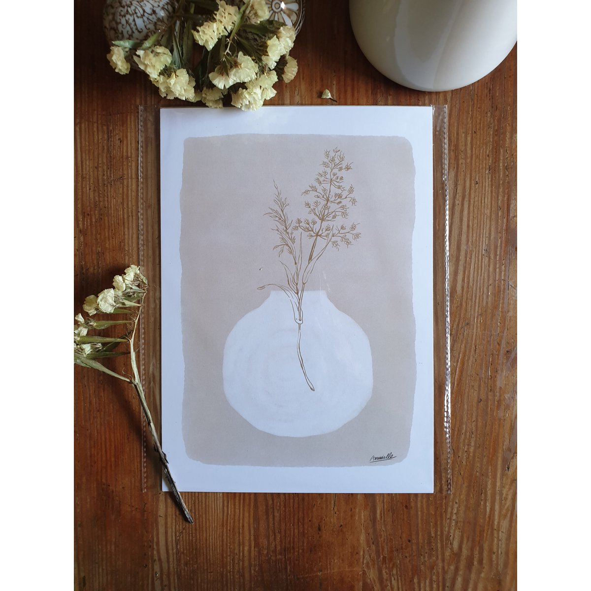 Scandi Grasses Poster "Grasses White Vase" A4 - Sustainable art prints on recycled paper in cellophane
