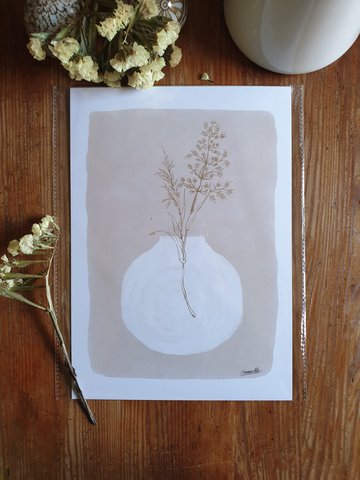 Scandi Grasses Poster "Grasses White Vase" A4 - Sustainable art prints on recycled paper in cellophane
