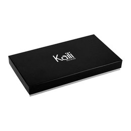 K0030AB | Glasses case in genuine full grain leather, dollar grain - Black color - Dimensions: 8.5 x 16.5 x 0.5 cm - Packaging: Bottom/lid gift box