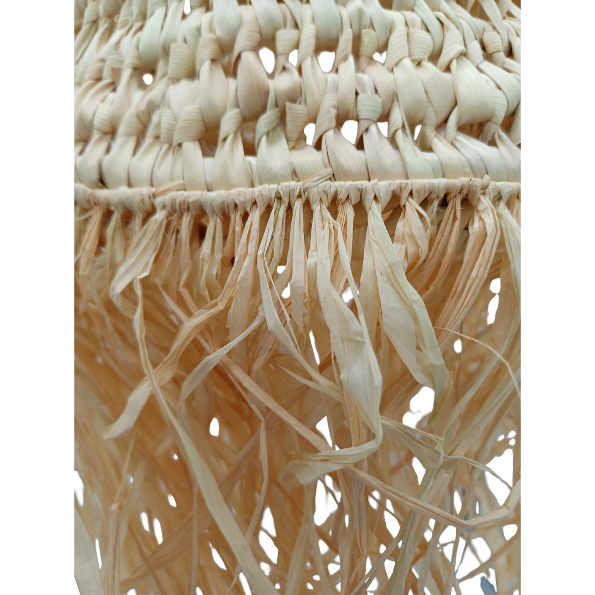 Pantalla de Lámpara Colgante de palma Marroquí, Suspensión de paja Natural con Flecos Artesanal y Étnica 20x20cm