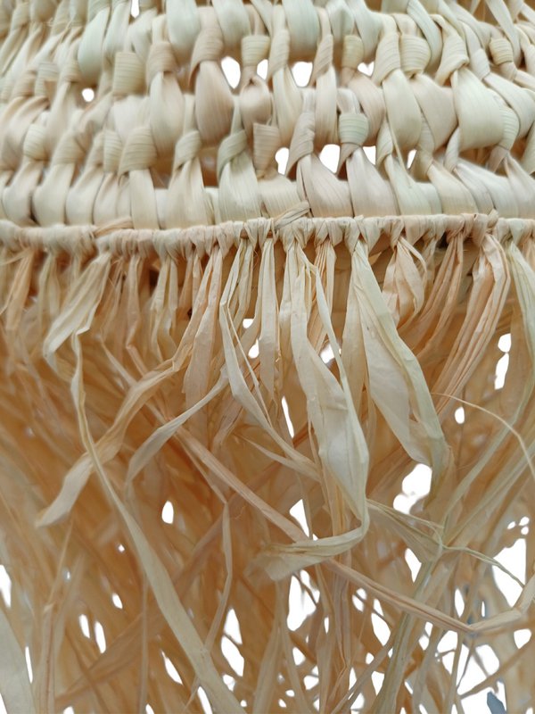 Moroccan Straw Pendant Lamp Shade, Natural Rattan Suspension with Handmade and Ethnic Fringes